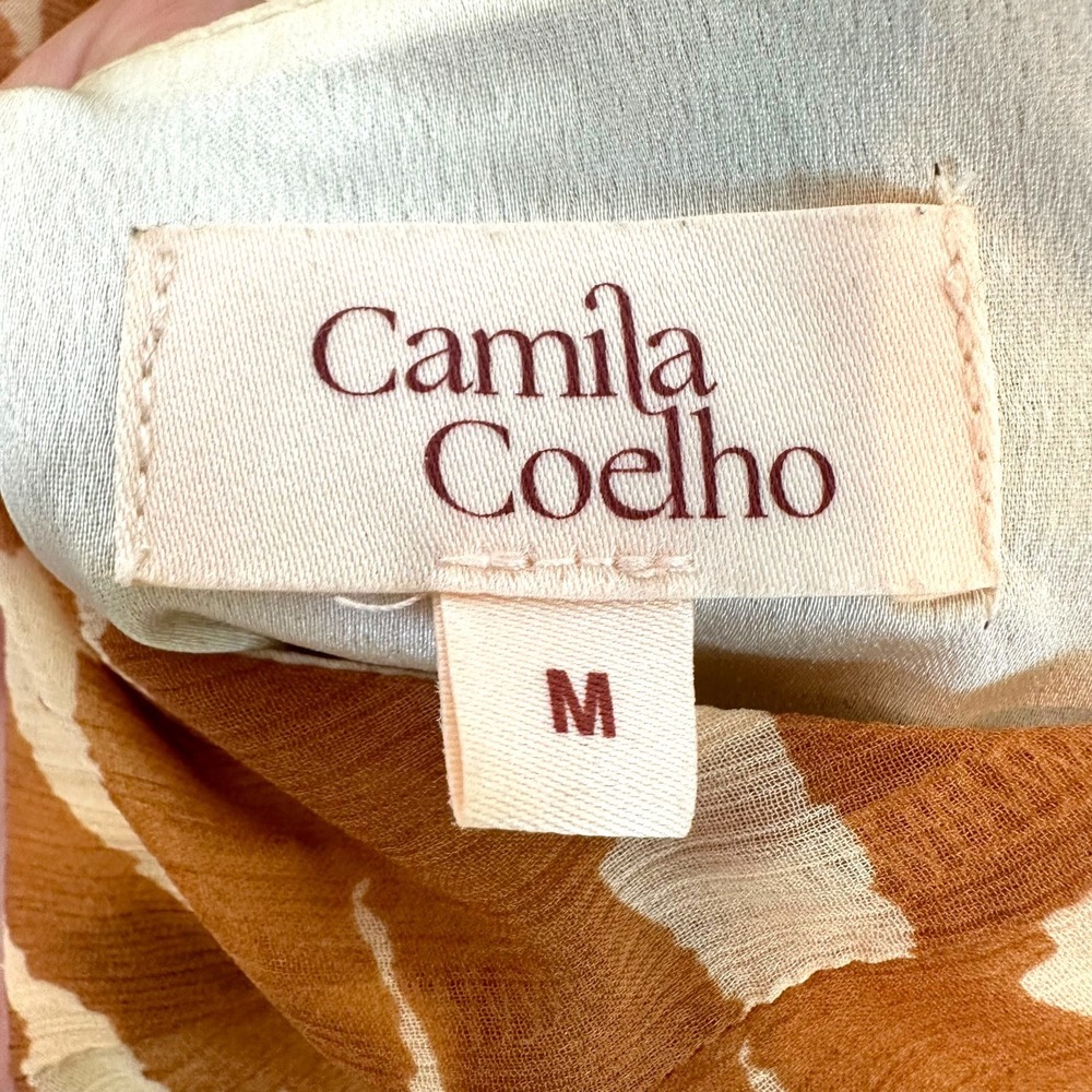 Camila Coelho Dress Bailee Zebra Print Side Slit Tan Cream M Animal Print Boho - Picture 15 of 15
